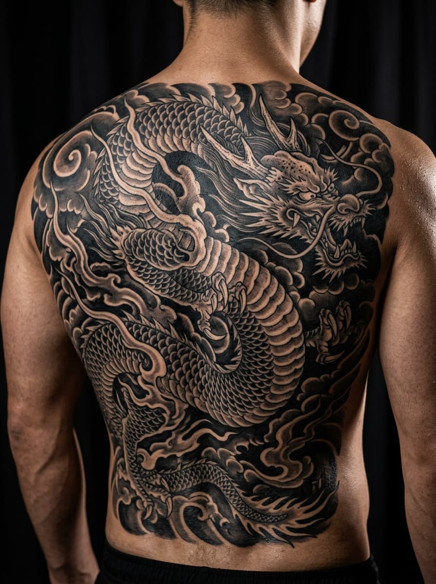 Mitolojik Ejderha Sırt Dövmesi - Ufuk Çakmak Tattoo